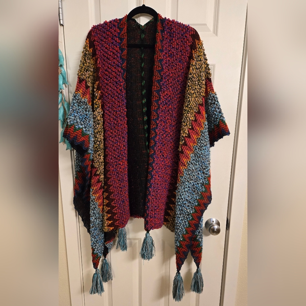 Three Bird Nest Multicolor Knit Ruana Poncho